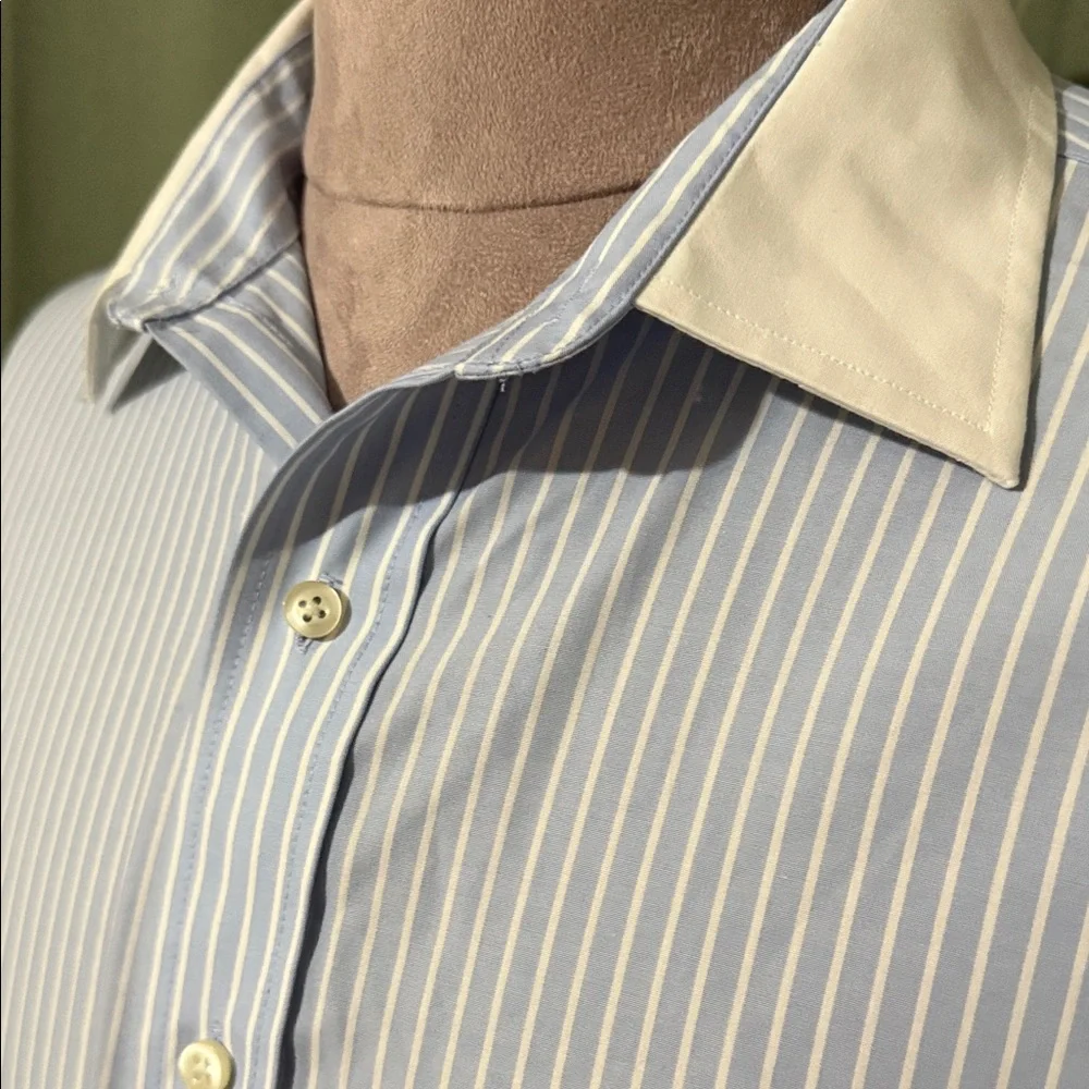 Chaps Light Blue Striped Dress Shirt with White Collar - Picture 2 of 3